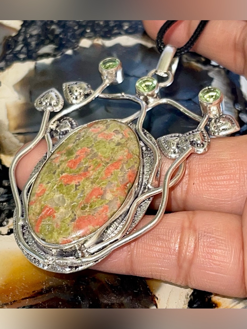 Large Unakite Epidote Jasper Pendant 3 1/4”
